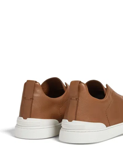 Zegna Baskets Triple Stitch Secondskin Foliage Foncé In Brown