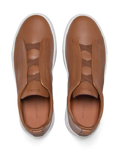 Zegna Baskets Triple Stitch Secondskin Foliage Foncé In Brown
