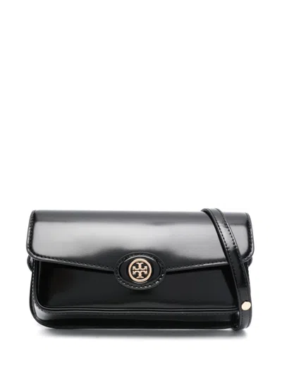 Tory Burch Robinson Spazzolato Leather Shoulder Bag In Black