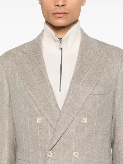 Brunello Cucinelli Pinstripe Suit In Neutrals