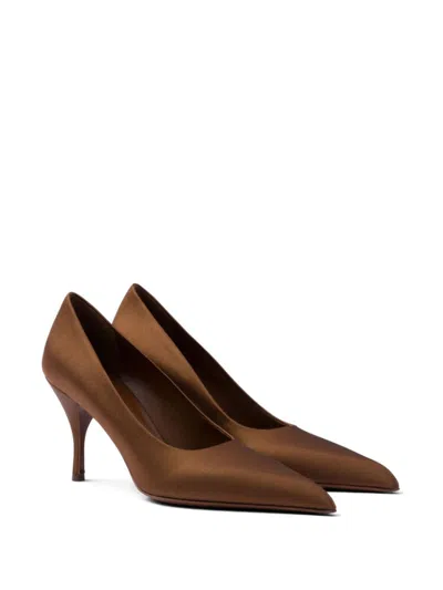 Shop Prada 85mm Satin Pumps In Brown