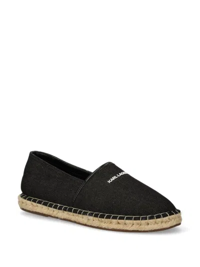 Karl Lagerfeld Embroidered Logo Denim Espadrilles In Black