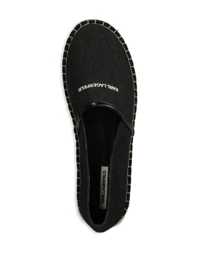 Karl Lagerfeld Embroidered Logo Denim Espadrilles In Black