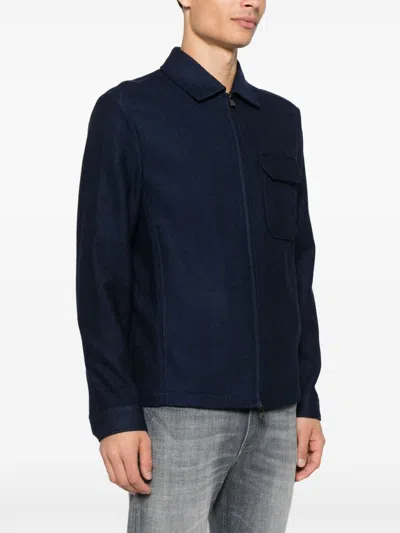 Corneliani Textured Shirt Jacket In Blue