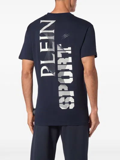 Shop Plein Sport Ss Wave Logo-print T-shirt In Blue