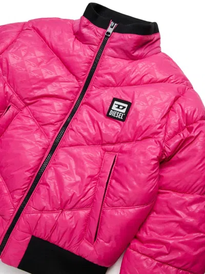 Diesel Logo-patch Padded Bomber Jacket In Pink