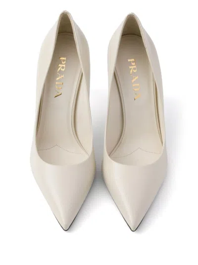 Prada Patent Saffiano Leather Pumps Women In White