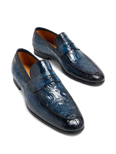 Magnanni Embossed Texture Loafers In Blue