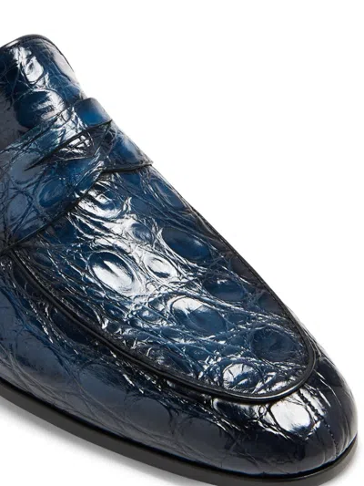 Magnanni Embossed Texture Loafers In Blue