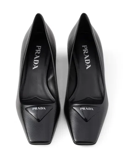 Prada Saffiano Leather Pumps Women In Black