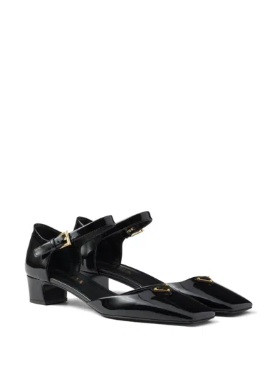Prada Womens Black Brand-plaque Patent-leather Mary Jane Courts