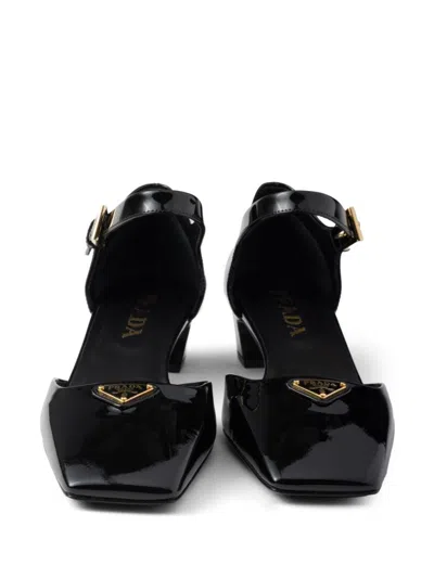 Prada Womens Black Brand-plaque Patent-leather Mary Jane Courts