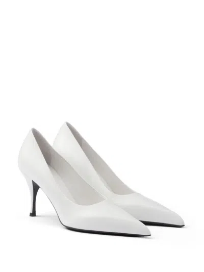 Prada Leather Pumps With Pointed Toe And Stiletto Heel In White
