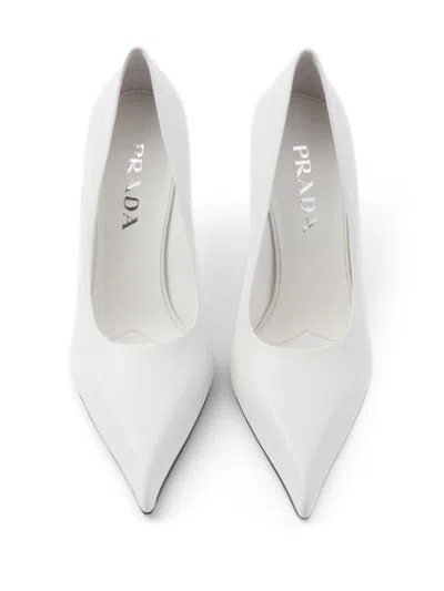 Prada Leather Pumps With Pointed Toe And Stiletto Heel In White