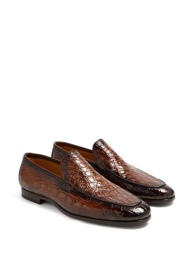 Magnanni Men's Vicente Croc Leather Penny Loafers In Brown