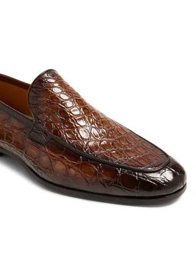Magnanni Men's Vicente Croc Leather Penny Loafers In Brown