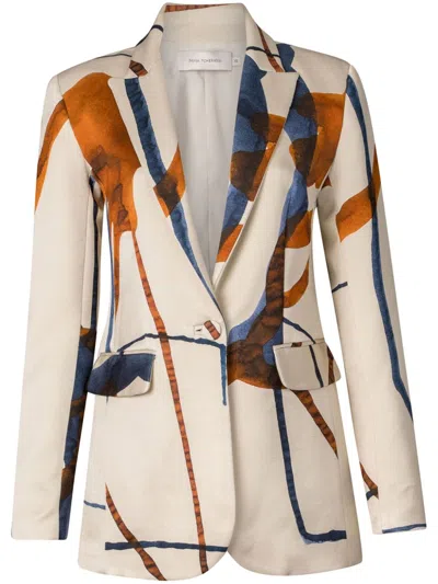 Silvia Tcherassi Rebeca Abstract Floral Print Blazer In Neutrals