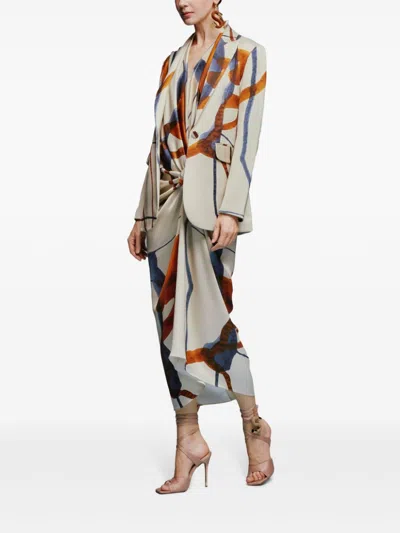Silvia Tcherassi Rebeca Abstract Floral Print Blazer In Neutrals