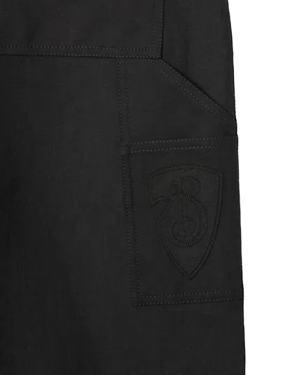 Burberry Black Pants With Logo Embroidery On The Side And Turn-up Checked Hem In Cotton Man In Black