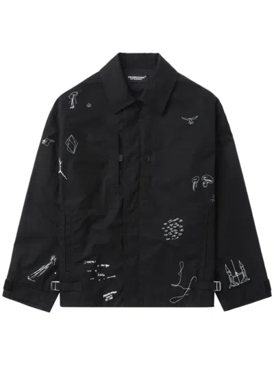 Shop Undercover Cotton Shirt Jacket In Black