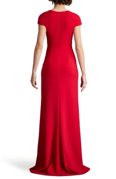 Tadashi Shoji Asymmetric Neck Cap Sleeve Crepe Gown In Flame