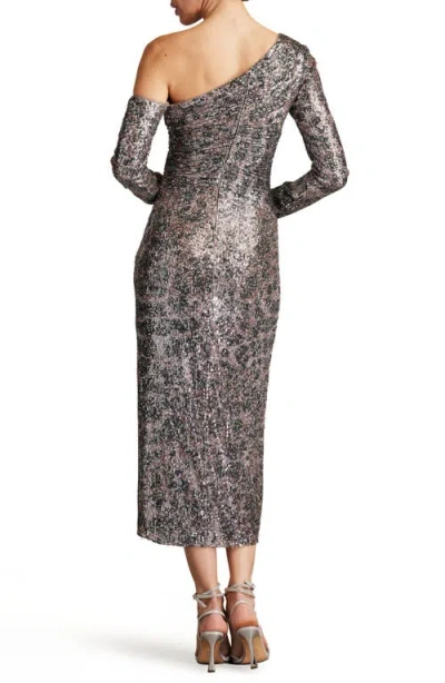 Sho By Tadashi Shoji Sequin One-shoulder Long Sleeve Midi Dress In Leopard