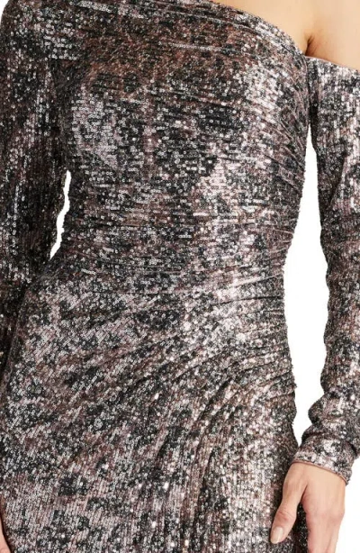Sho By Tadashi Shoji Sequin One-shoulder Long Sleeve Midi Dress In Leopard