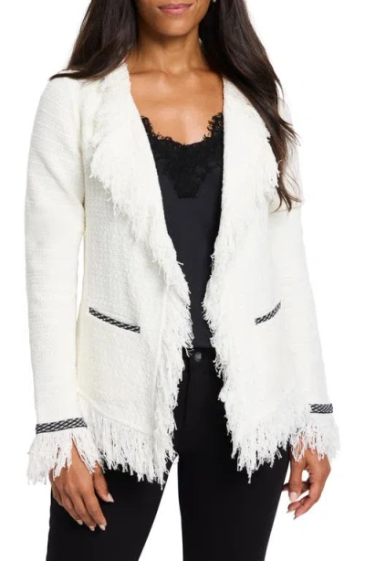 Nic + Zoe Nic+zoe Statement Fringe Mix Knit Jacket In White