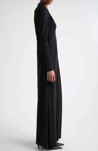 Shop Emporio Armani Cutout Long Sleeve Gown In Solid Black