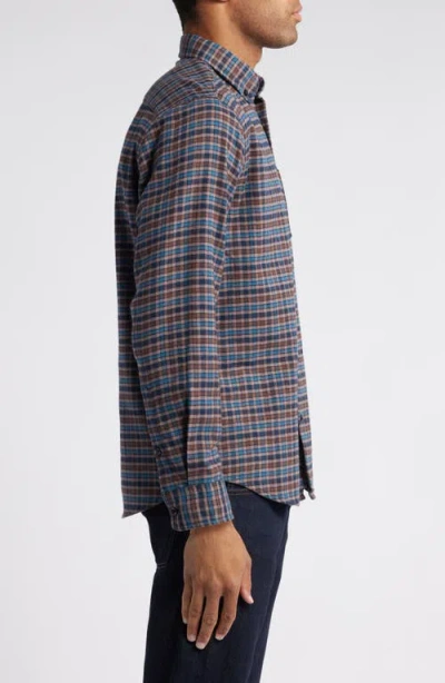 Nordstrom Trim Fit Check Flannel Button-down Shirt In Brown- Teal Joshua Check