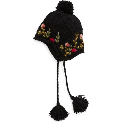 Shop French Knot Phoebe Beanie With Attached Tassels In Black/yellow