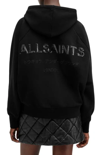 Allsaints Talon Underground Sequin Logo Hoodie In Black
