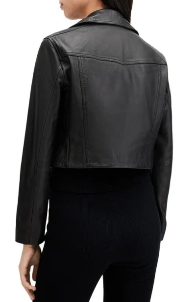 Allsaints Elora Cropped Slim Leather Biker Jacket In Black/gold