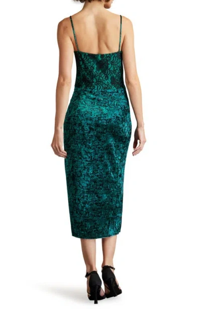 Sho By Tadashi Shoji Snakeskin Print Ruched Midi Cocktail Dress In Emerald/black