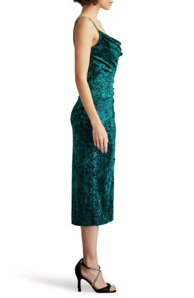 Sho By Tadashi Shoji Snakeskin Print Ruched Midi Cocktail Dress In Emerald/black