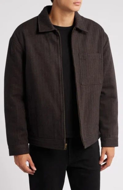 Shop Treasure & Bond Herringbone Cotton Zip-up Jacket In Brown- Grey Herringbone