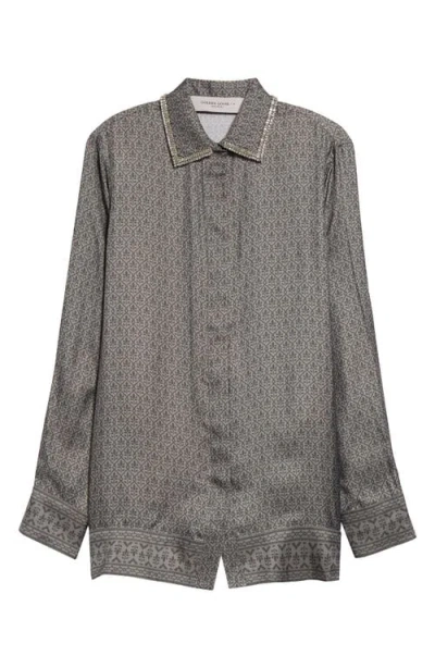 Golden Goose Silk Blend Shirt With Floral Pattern In Moon Mist