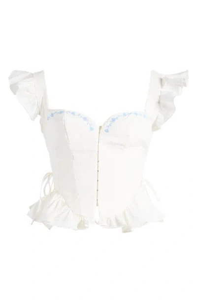 House Of Cb Lilibet Embroidered Cutout Cotton Corset Top In Cloud Dancer