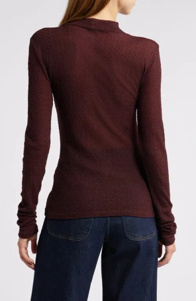 Frame Lace Mesh Mock Neck Top In Deep Burgundy