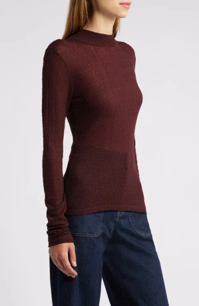 Frame Lace Mesh Mock Neck Top In Deep Burgundy