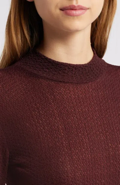 Frame Lace Mesh Mock Neck Top In Deep Burgundy