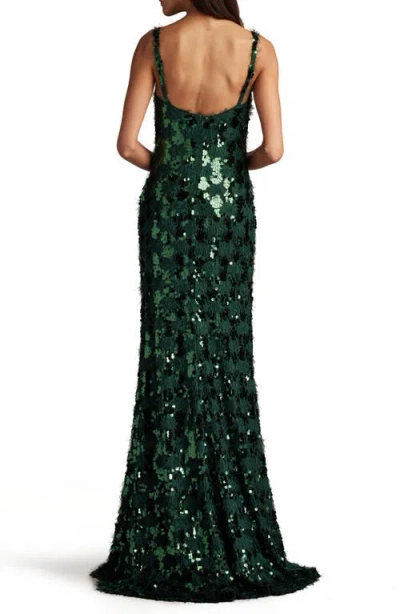 Sho By Tadashi Shoji Sequin & Fringe Gown In Jungle Green