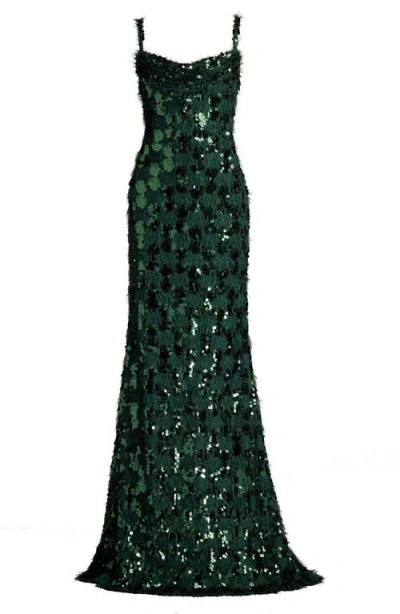 Sho By Tadashi Shoji Sequin & Fringe Gown In Jungle Green