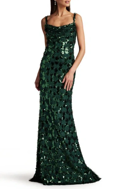 Sho By Tadashi Shoji Sequin & Fringe Gown In Jungle Green