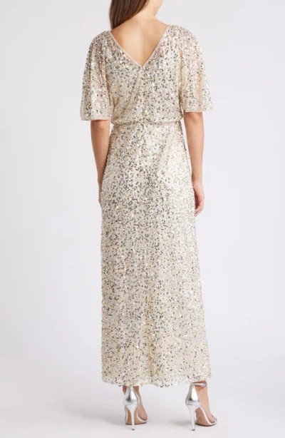 Pisarro Nights Beaded Capelet Gown In Champagne