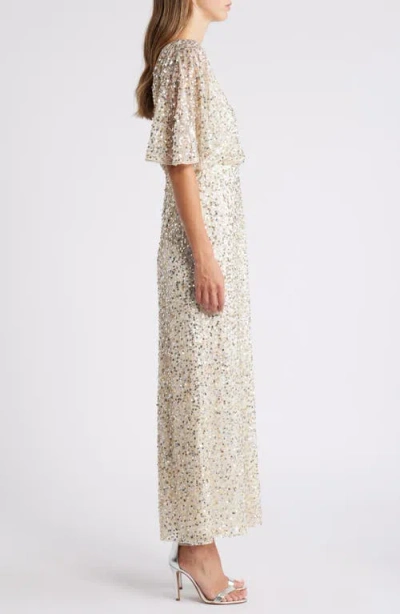 Pisarro Nights Beaded Capelet Gown In Champagne