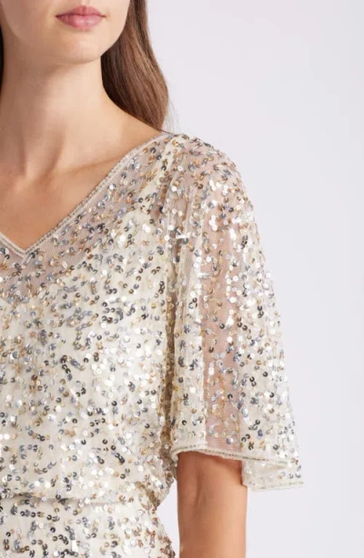 Pisarro Nights Beaded Capelet Gown In Champagne