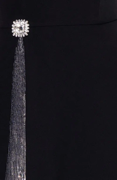Betsy & Adam Sequin A-line Gown In Black/silver