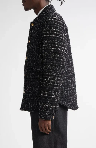 Shop Thom Browne Denim Ribbon Tweed Jacket In Black