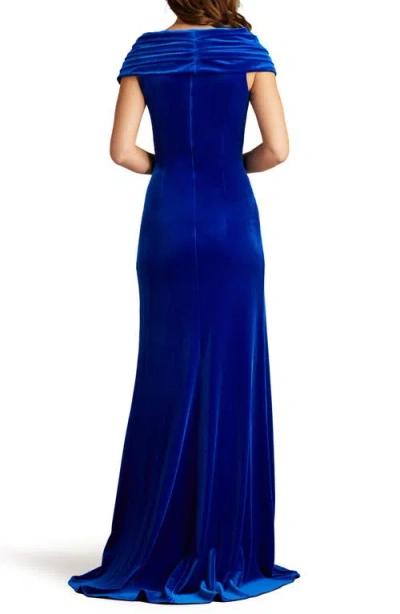 Tadashi Shoji Portrait Collar Velvet Gown In Blue Bell
